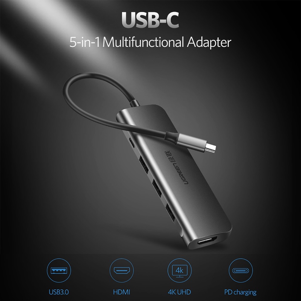 [Mã 155ELSALE giảm 7% đơn 300K] HUB USB type-C sang HDMI/ Hub USB 3.0 hỗ trợ sạc cổng USB-C UGREEN 50209 Cao Cấp