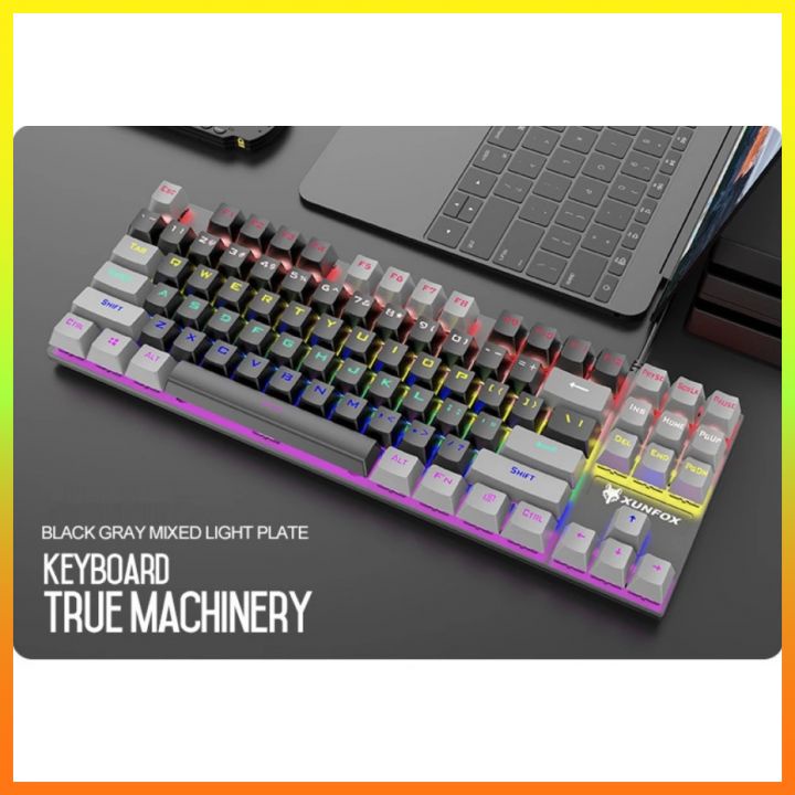 Bàn phím cơ gaming mini chuyên game Blue Switch nút vuông 87 phím Xunfox K80