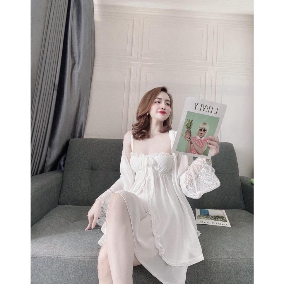 Áo Choàng Kimono Kèm Váy Voan Phối Ren NGUYEN, Set Đồ Ngủ Sexy 3 Món, Đầm Ngủ Voan Cao Cấp Quyến Rũ Thời Trang Cho Nữ. | BigBuy360 - bigbuy360.vn