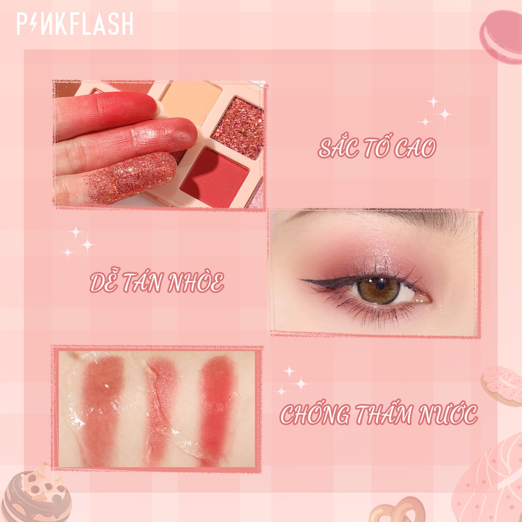 PINKFLASH Bảng phấn mắt PinkDessert độ lên màu cao nhũ ánh kim lâu trôi trang điểm đa năng 100g