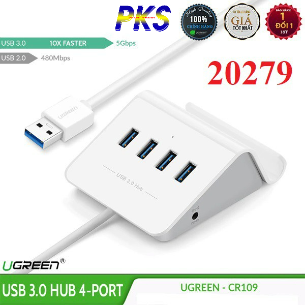Bộ chia USB 3.0 4 cổng có hỗ trợ nguồn Ugreen 20279 - hàng chính hãng