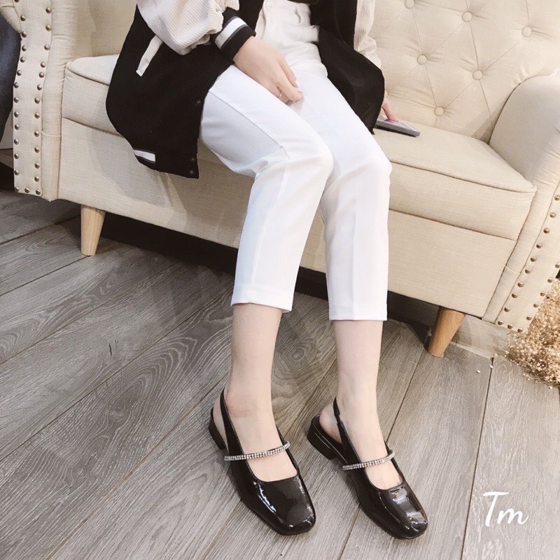 dép sục nữ mũi vuông phối dây quai kim tuyến mã HT06