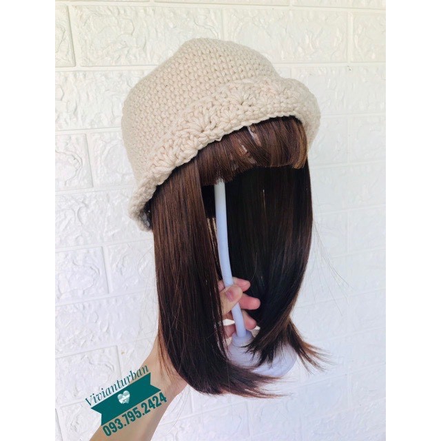 Nón len tóc giả cho bé