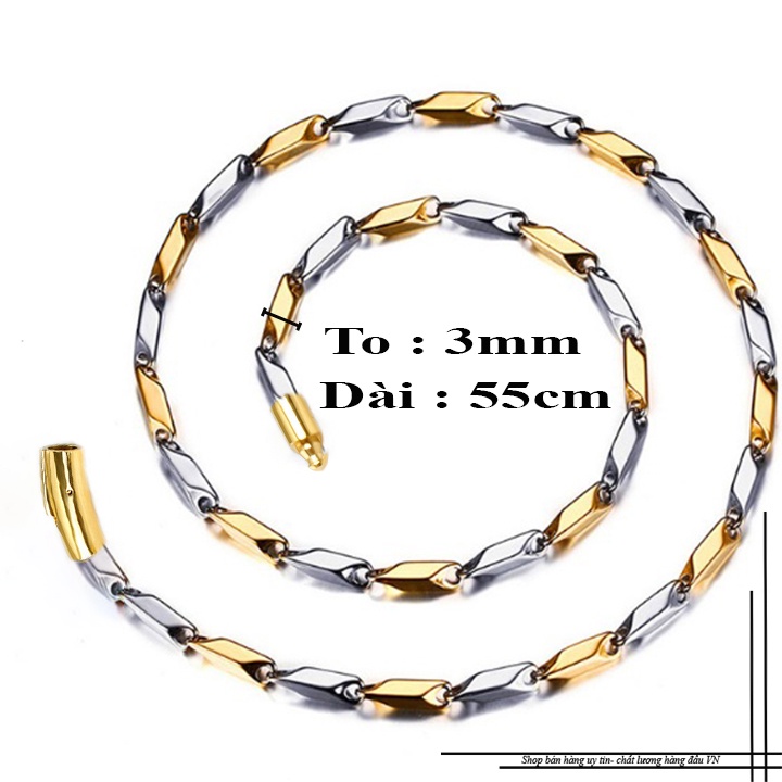 Dây chuyền nam hỏa tiễn trắng vàng xen kẽ khóa vip sang trọng đem lại đẳng cấp, phong độ cho người đeo