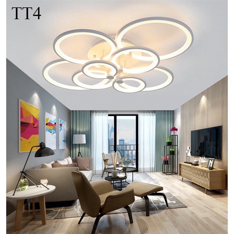 Đèn ốp trần đèn áp trần trang trí phòng khách phòng ngủ có kèm điều khiển từ xa phân tầng 3 chế độ sáng mẫu TT4