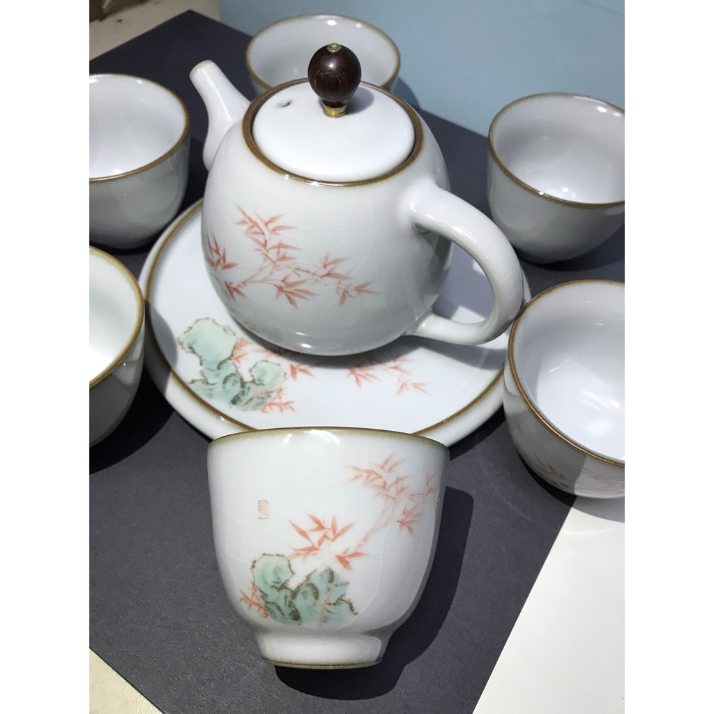 Bộ bàn trà sơn thủy, ấm trà mạn bằng sứ vẽ tay thủ công đẹp mắt 7.139