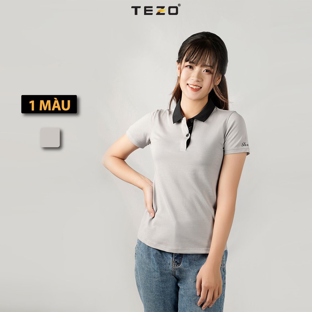 Áo thun nữ TEZO, polo ngắn tay công sở chất liệu cotton phom ôm tôn dáng 2106APCT15