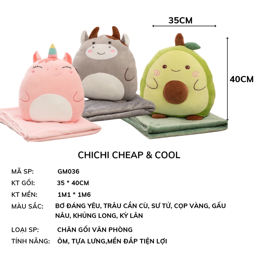 Bộ chăn gối văn phòng 2 trong 1 🦁FREESHIP 🦁 Gấu kèm mền hình thú siêu ngộ nghĩnh GM036-Chichi