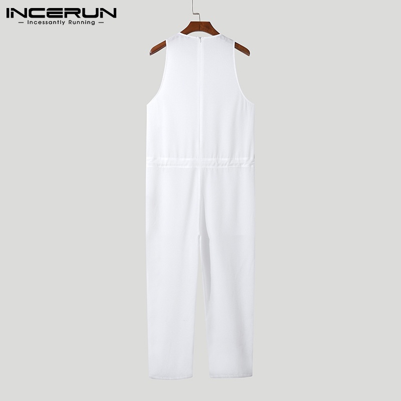 Bộ áo liền quần INCERUN cổ tròn không tay dây rút thời trang dành cho nam