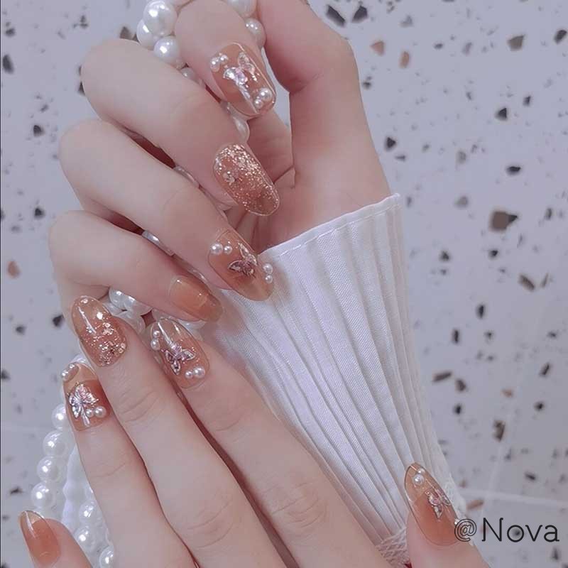 Nova Set 24 Miếng Dán Trang Trí Móng Tay Hình Bướm / Ngọc Trai Xinh Xắn