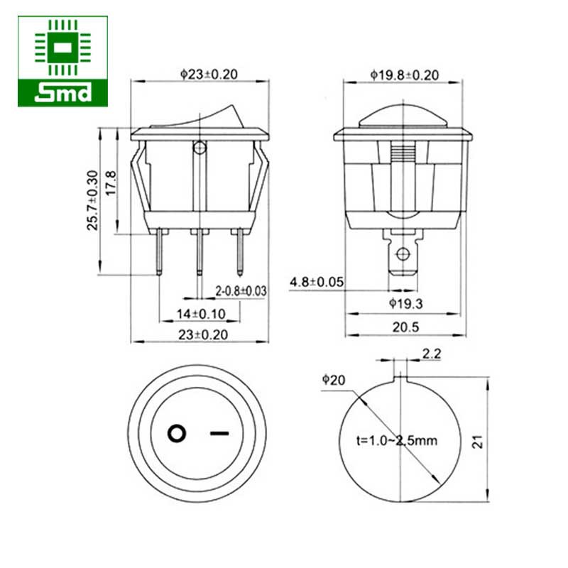 Công tắc bập bênh KCD2-105-3P Có đèn (Tròn 20mm)