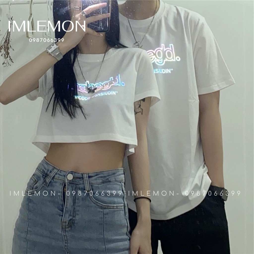 Áo Thun Nam Nữ Phản Quang MAHEGLD Croptop và Áo Thun Form Rộng Couple Team