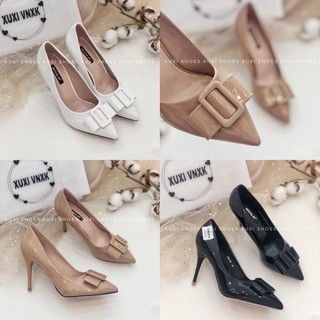 Giày cao gót đính nơ trắng 9cm (có ảnh thật và feedback)