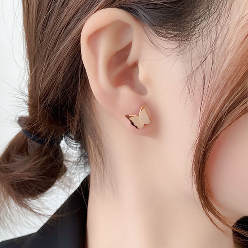 Bông tai titan không gỉ mạ vàng 18k hoa tai titan hình bướm ánh kim sa lấp lánh xinh xắn thời trang