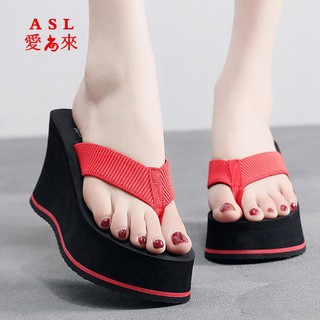 Dép Nữ Cao Gót Dép Lật 8.5CM Đế Dày Tăng Chiều Cao Giày Nữ Dép Flip-Flops Nền Tảng Flip-Flops Vải Co Giãn Cổ Điển F