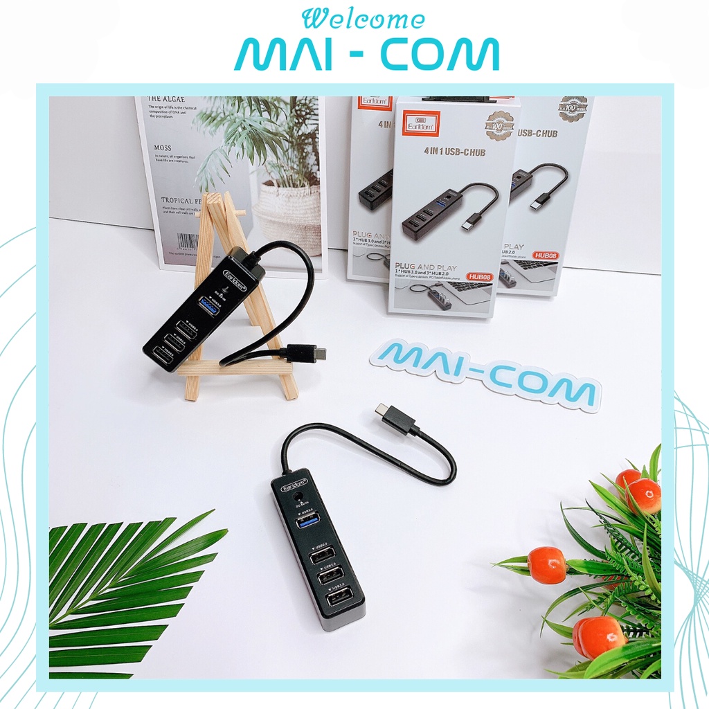 {MAI - COM} Ổ Cắm USB E.a.r d.o.m HUB-08. đầu Type C ra 3 cổng USB (3 Cổng USB 2.0, 1 cổng USB 3.0) - DÙNG ĐƯỢC MACBOOK