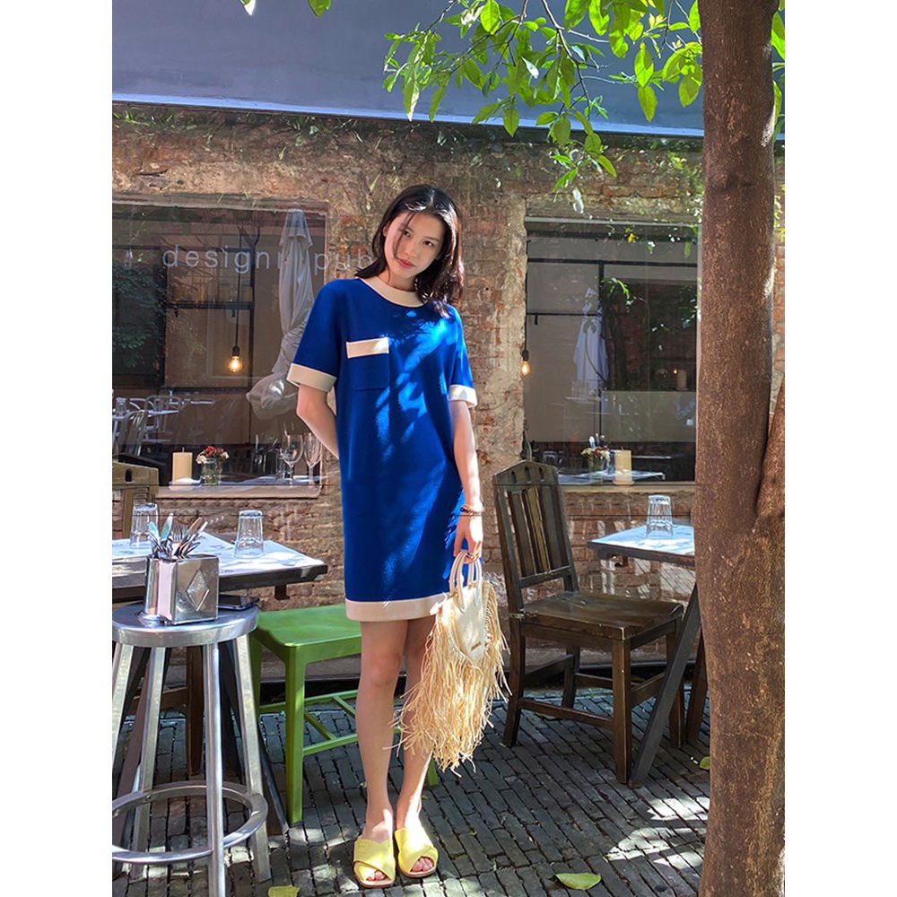 Váy T-shirt lụa dệt kim mỏng phong cách cổ điển Pháp Kikyo mùa hè 2022 mới cho phụ nữ