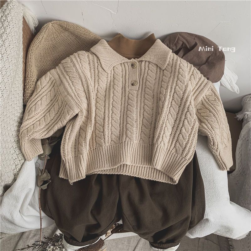 Áo Sweater Cổ Bẻ Phong Cách Nhật Hàn Thời Trang Thu Đông Cho Bé
