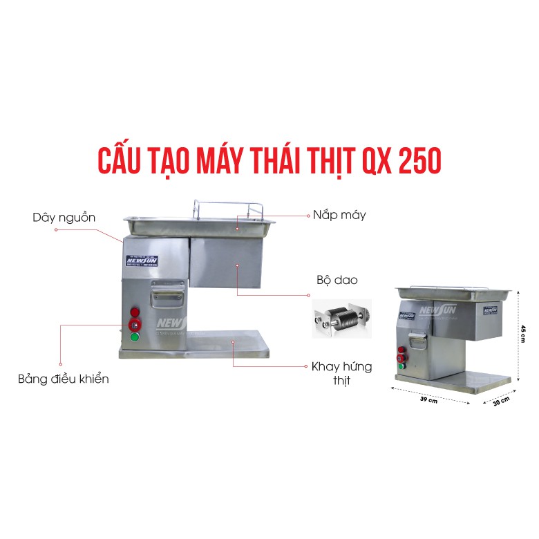 Máy thái, cắt thịt tươi sống NEWSUN QX 250 - 750W - Hàng chính hãng - Động cơ công suất cao, hoạt động mạnh mẽ