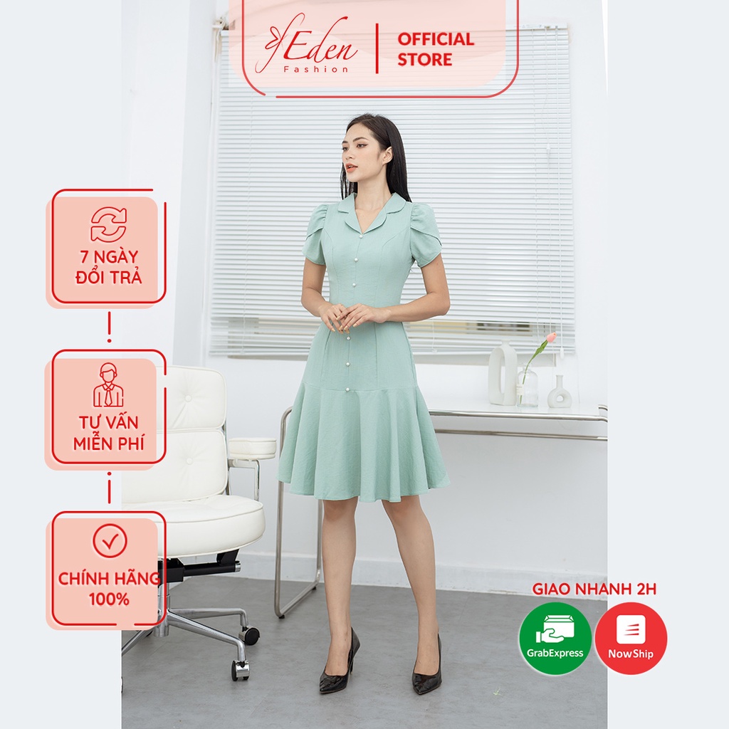 Đầm kiểu công sở nữ thời trang eden cổ danton đuôi cá chất liệu mềm co giãn có lót chất liệu cotton xước - D456