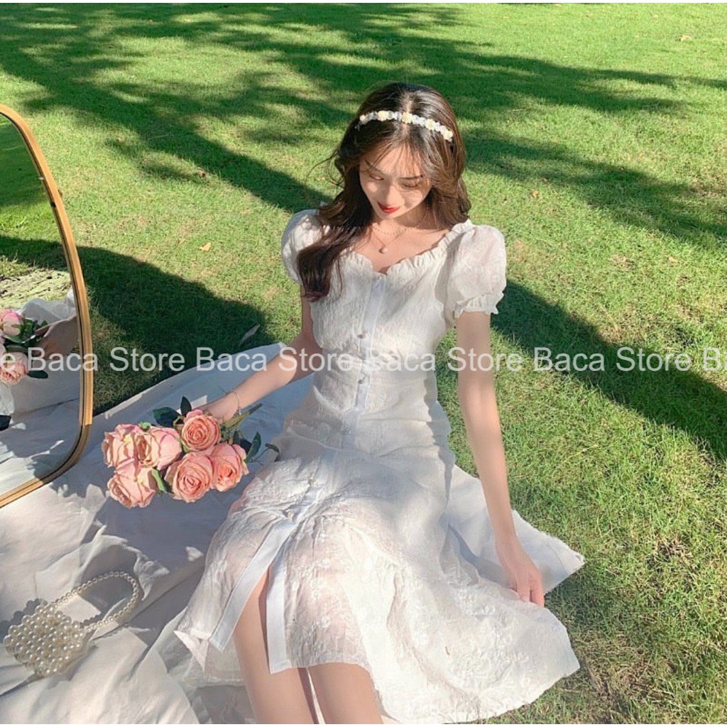 [Baca Store] Váy trễ vai dáng dài, váy xòe đuôi cá chất liệu vải cao cấp