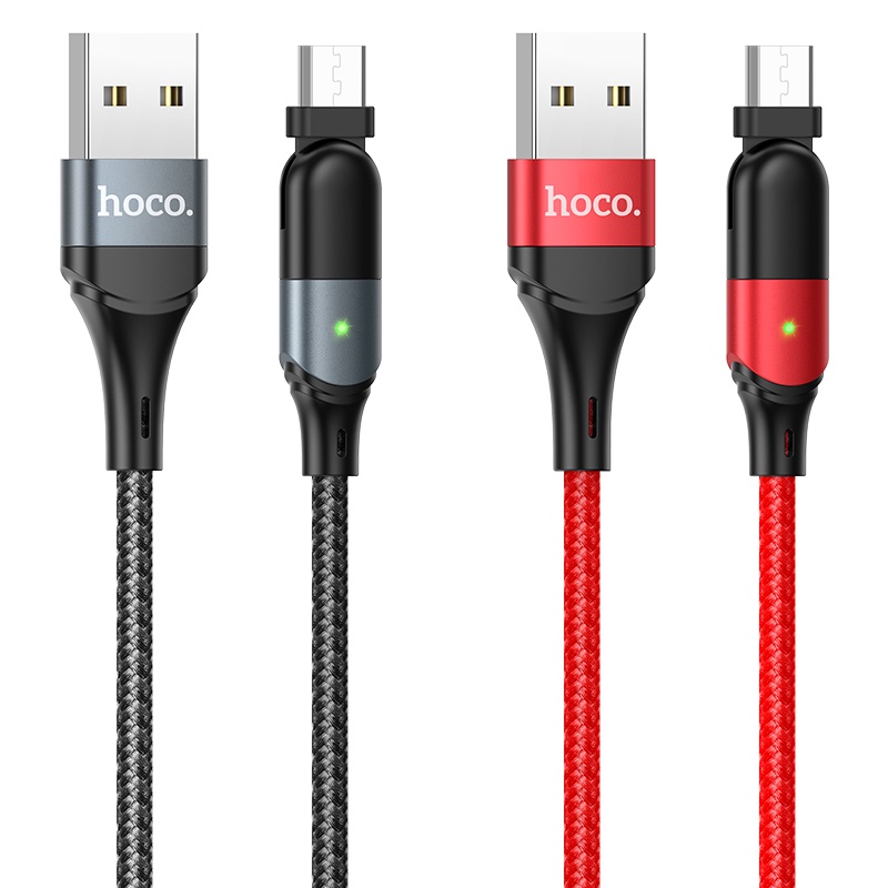 Hoco Dây Cáp Sạc Truyền Dữ Liệu Đầu Xoay 180 Độ Có Đèn Led Cho Iphone Android