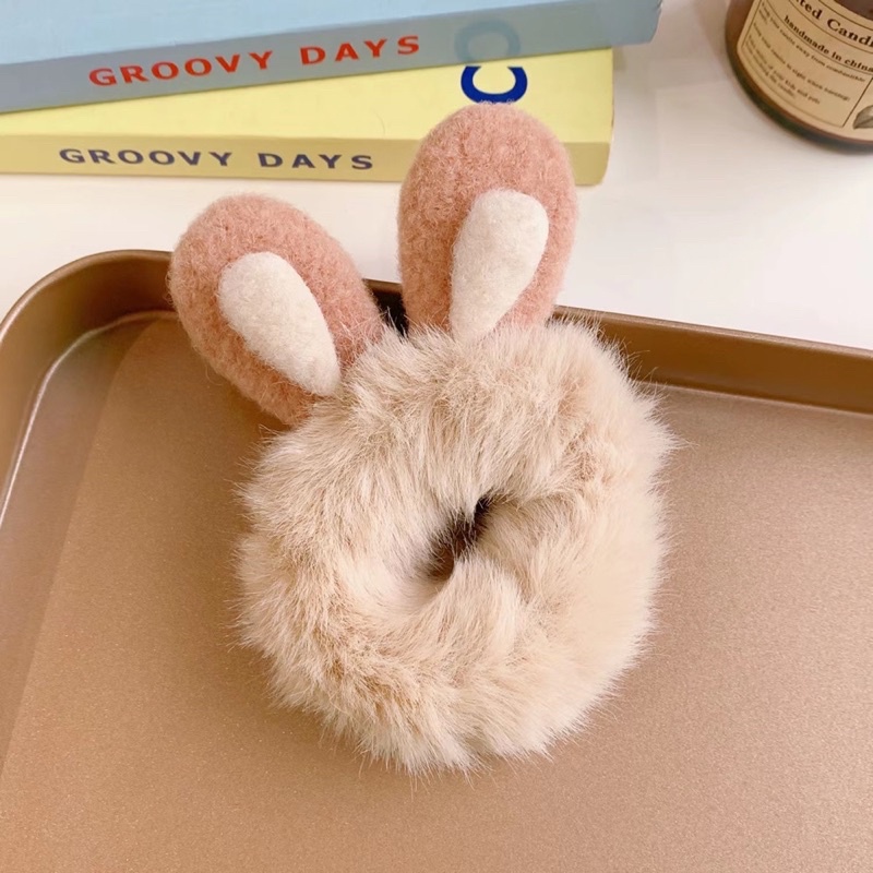 Dây buộc tóc tai thỏ phối lông siêu mềm dễ thương