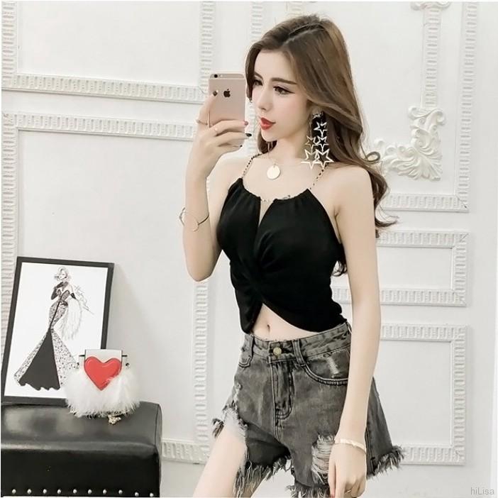 Áo Tank Top xoắn ngực dây xích cổ thời trang nữ