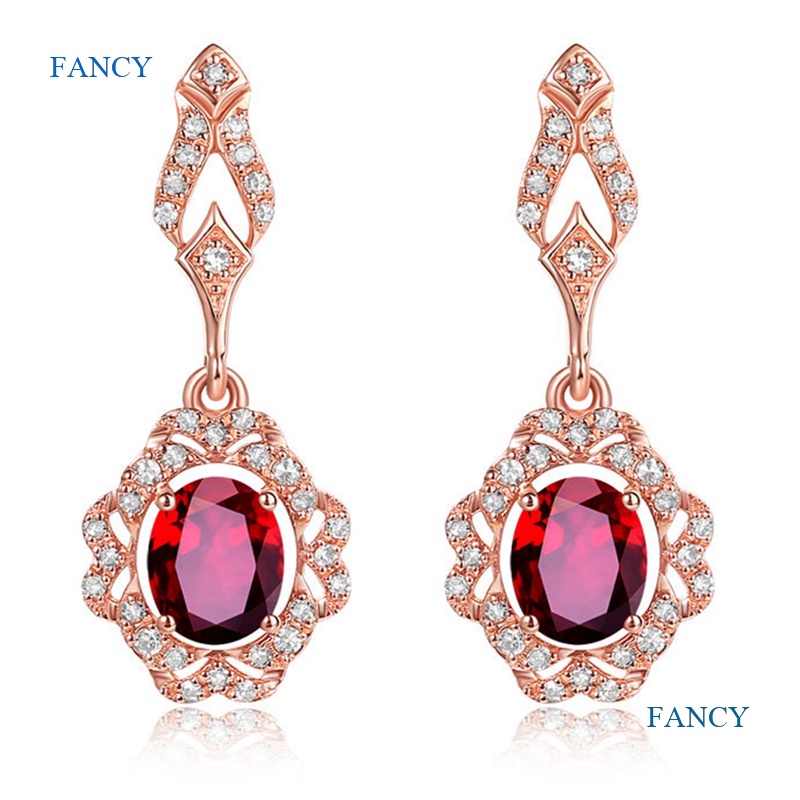 Khuyên Tai Dáng Dài Đính Đá Ruby Sang Trọng