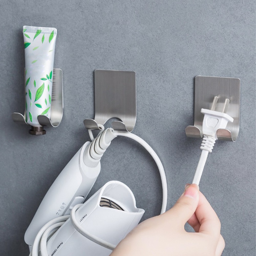Móc Treo Dao Cạo Râu, Móc Inox Đa Năng Dán Tường Treo Ổ Cắm Điện Chịu Lực Tốt