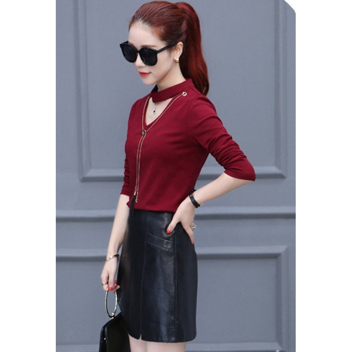 Sét áo thun + chân váy da kèm phụ kiện S0329