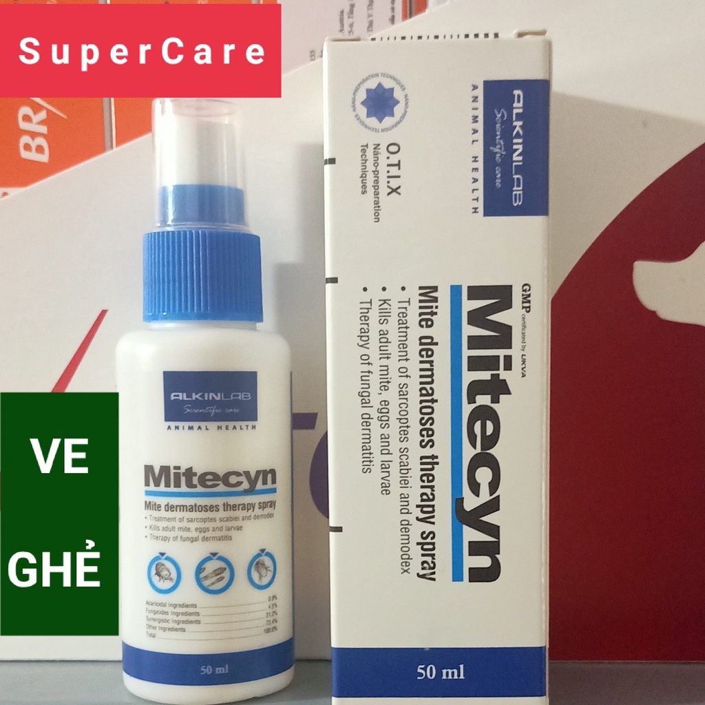 Alkin MITECYN 50ml - Viêm Da , Mẩn Đỏ,Nấm gây Ngứa, Ve Ghẻ ở Chó Mèo