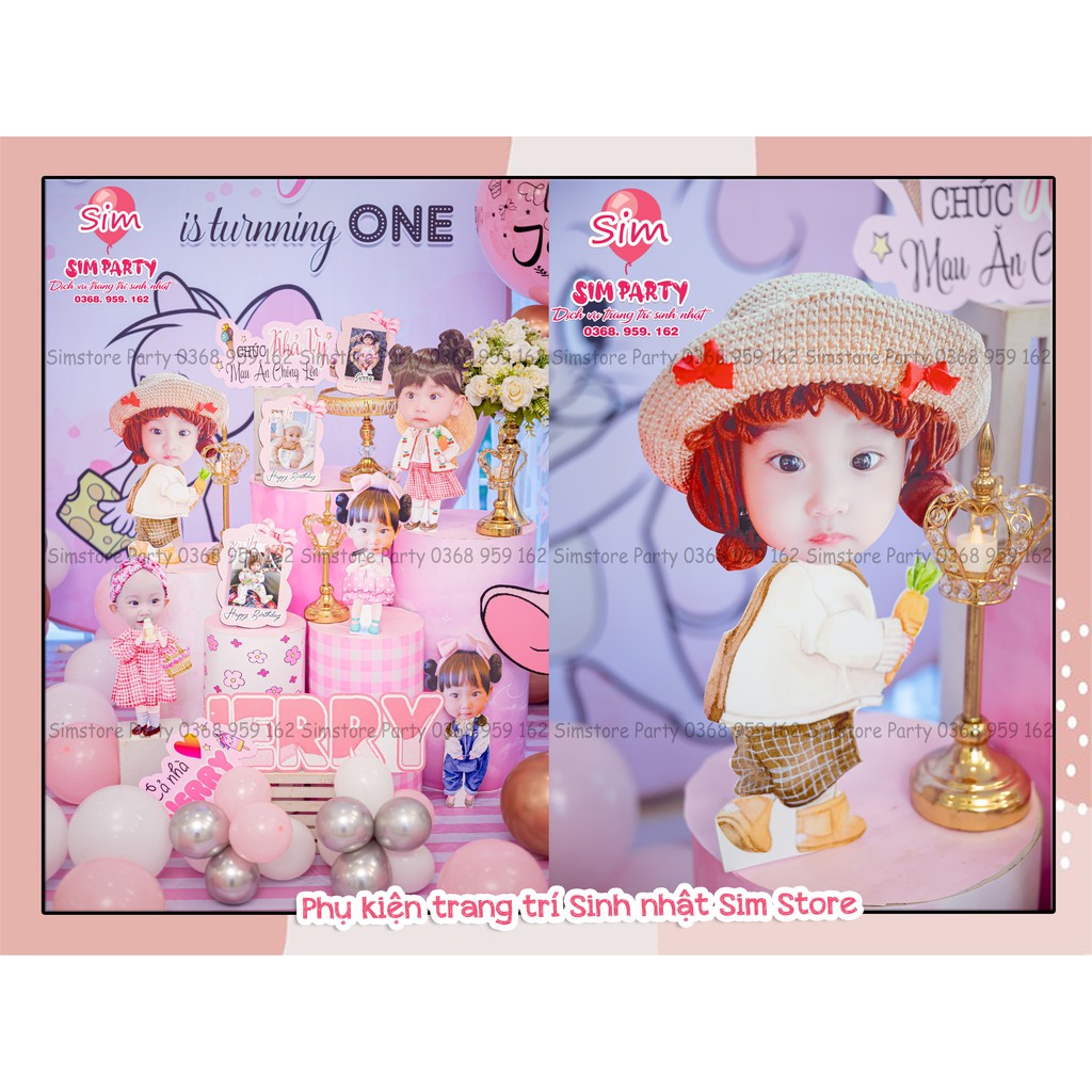 Combo hình chibi, bảng tên, cây welcome, cây số tuổi  trang trí sinh nhật bàn tiệc thiết kế  cho bé