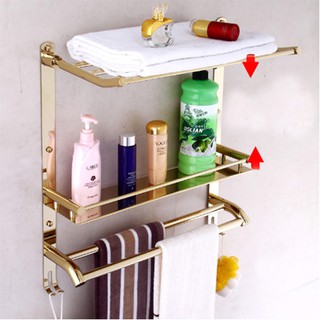Kệ phòng tắm 3 tầng dài 60cm để đồ và treo khăn tắm có móc treo đồ - Kệ gắn tường nhà tắm, phụ kiện nhà tắm đa năng