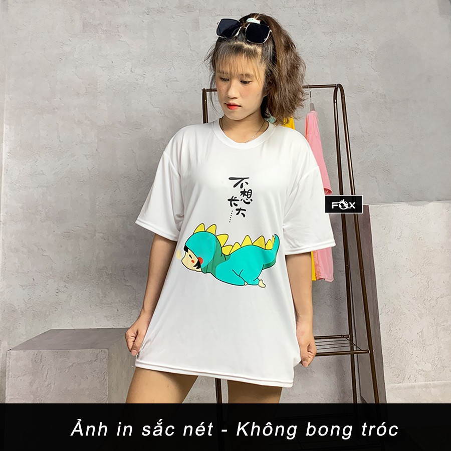 Áo thun tay lỡ THE FOX dáng Unisex form rộng phong cách Ulzzang hình Khủng Long Lười