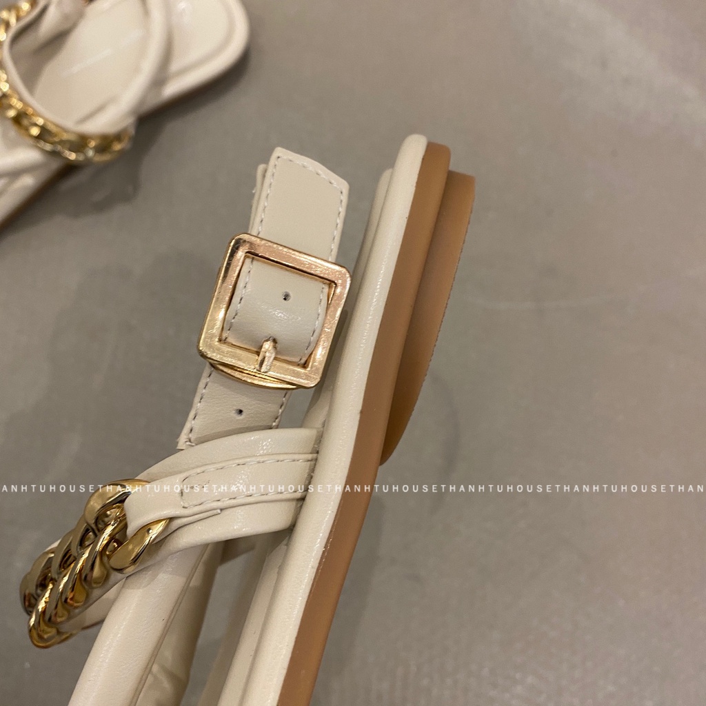 Giày Sandal Kẹp/Xỏ Ngón Nữ Ulzzang Da Mềm Phối Quai Xích Thời Trang - SA011