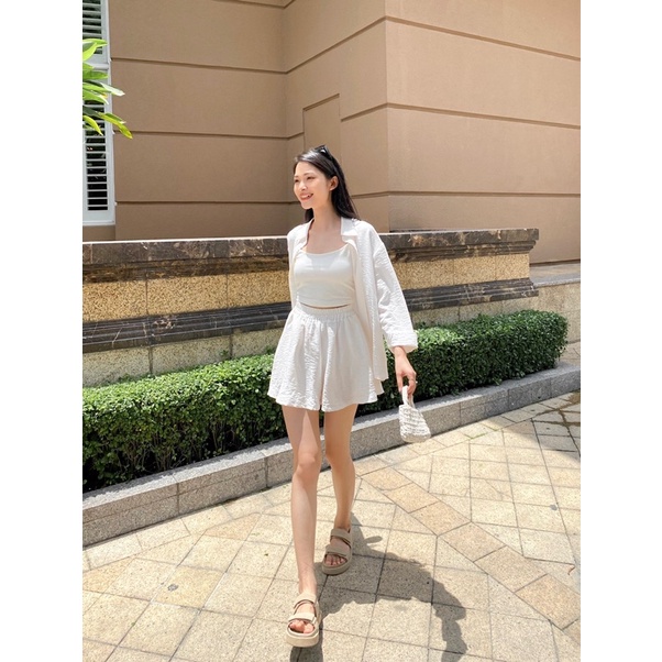 Set áo sơ mi quần short xòe style khoác ngoài trẻ trung freesize MIEU - JA11
