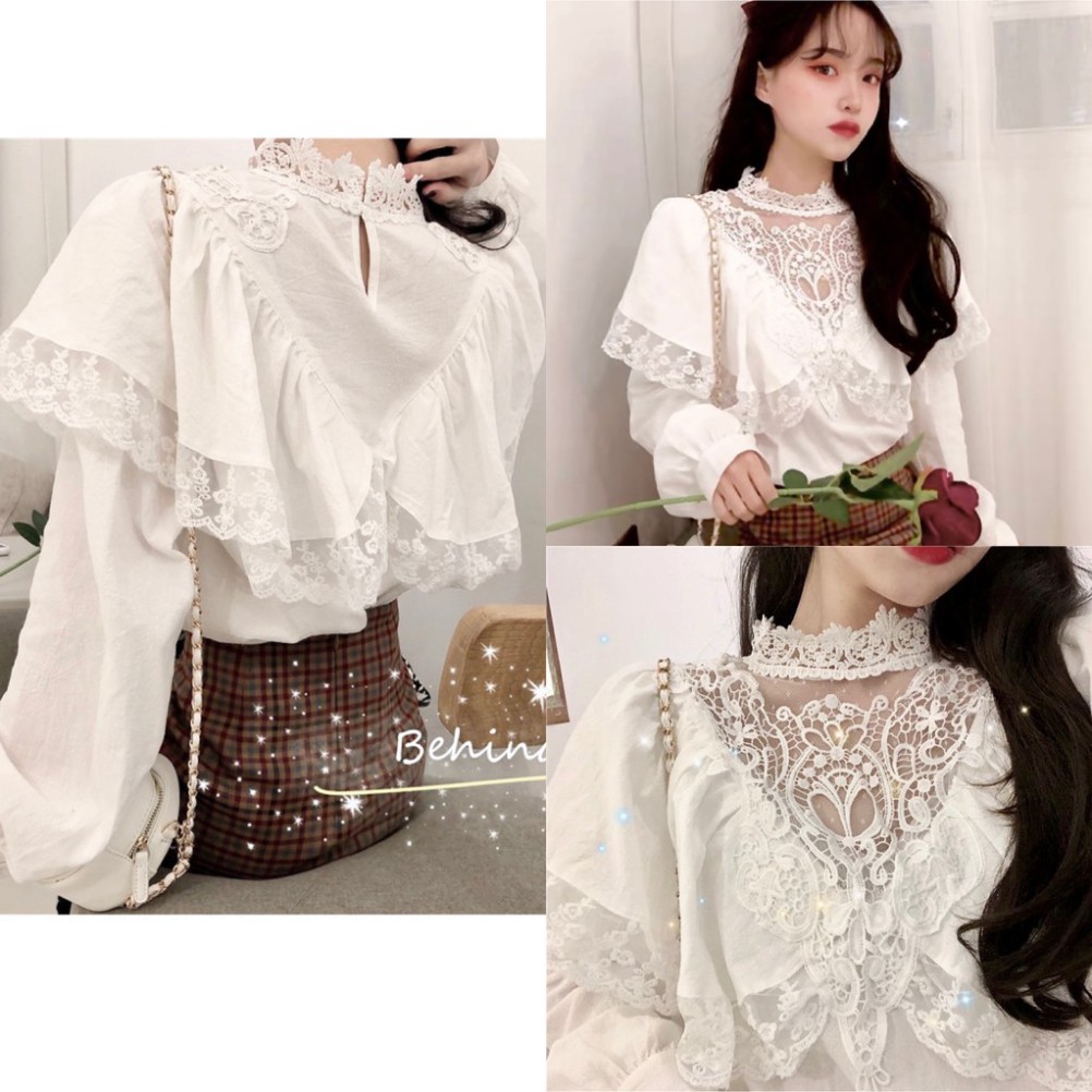 Áo Sơ Mi Trắng Nữ Taobao, Áo Sơ Mi Nữ Ren Tiểu Thư Dài Tay Mặc Đi Học, Đi Làm, Đi Chơi