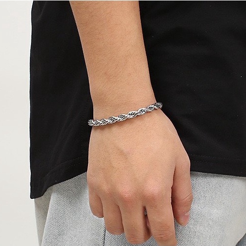 Vòng Tay Nam Nữ Xích Xoắn Đôi Thép Titan Không Gỉ B06