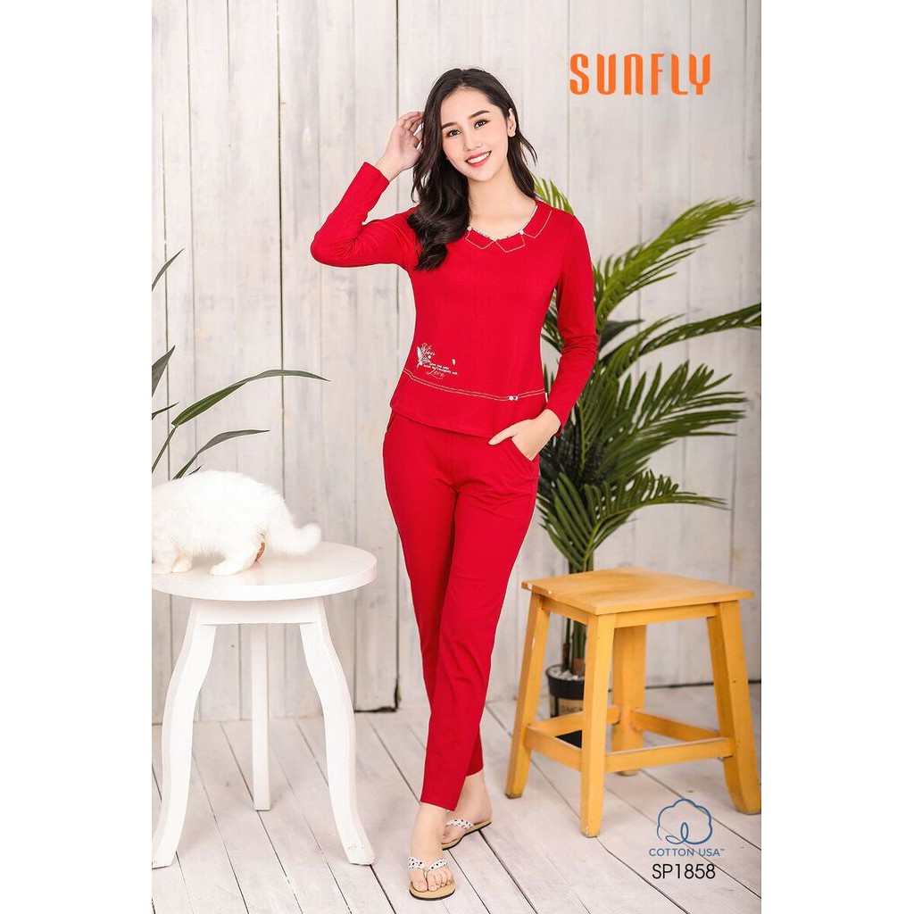 Bộ đồ cotton áo dài tay, quần dài SUNFLY SP1858