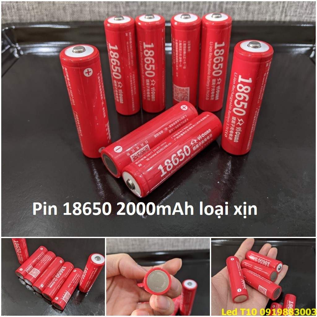 (Pin mới xịn)Pin quạt mini 18650 2000mAh màu đỏ đầu nhọn