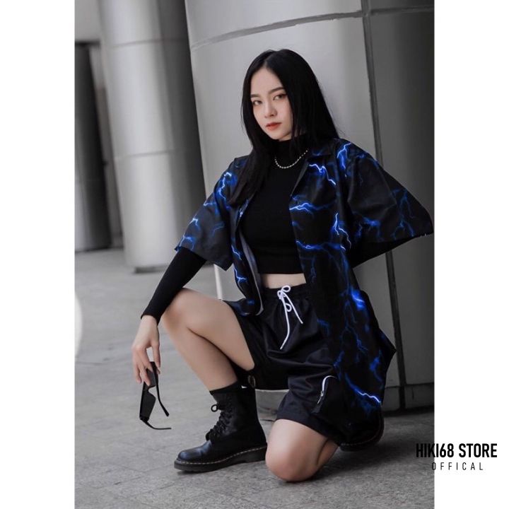 Áo Sơ Mi Tay Lửng Menden Sấm Xét Thunder Phản Quang Fulltag  Lụa Mềm 100%