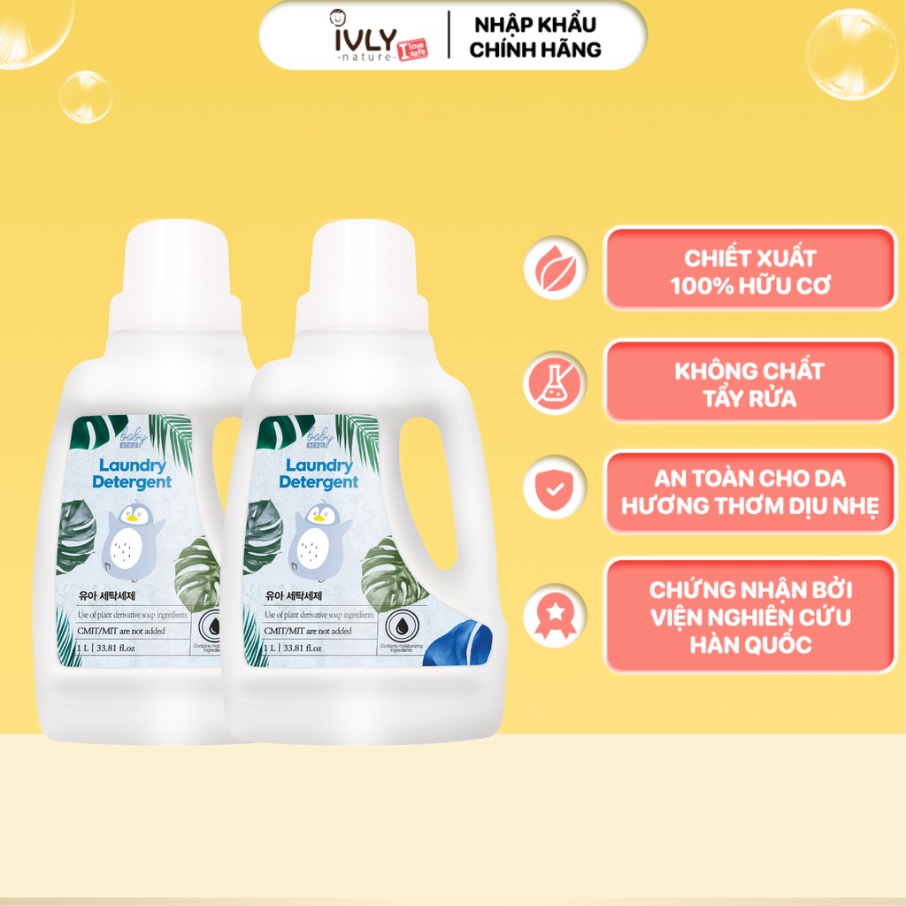 Combo 2 chai nước giặt quần áo cho bé hữu cơ Baby Step dung tích 1000ml hương phấn thơm an toàn cho làn da