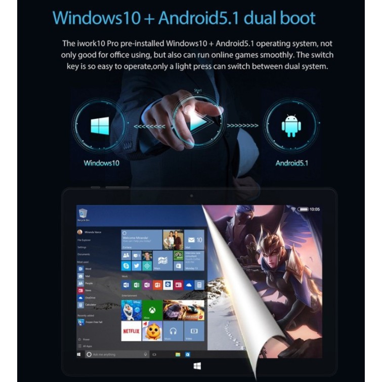 Máy tính bảng iWork10 Pro Intel Cherry 4G 64Gb Dual Win 10/Android | BigBuy360 - bigbuy360.vn