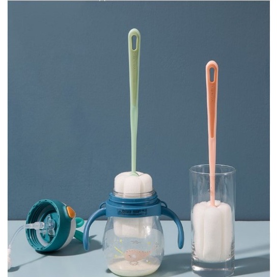 Dụng cụ vệ sinh cốc ly, chai lọ, bàn chải bọt biển cọ rửa vệ sinh bình sữa cho bé có TAY CẦM DÀI siêu tiện ích