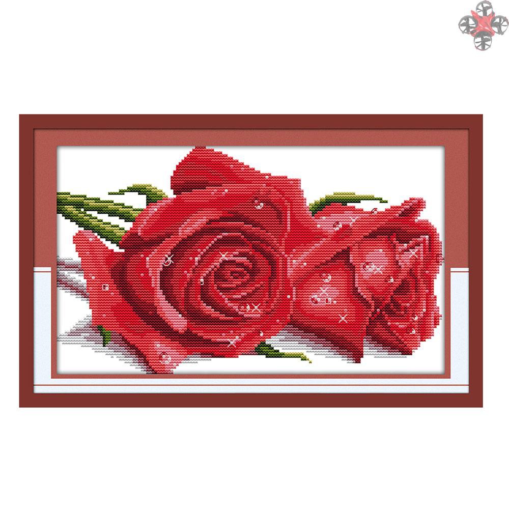 1 (đỏ) Bộ tranh thêu chữ thập hình hoa hồng 14CT 36 * 25cm