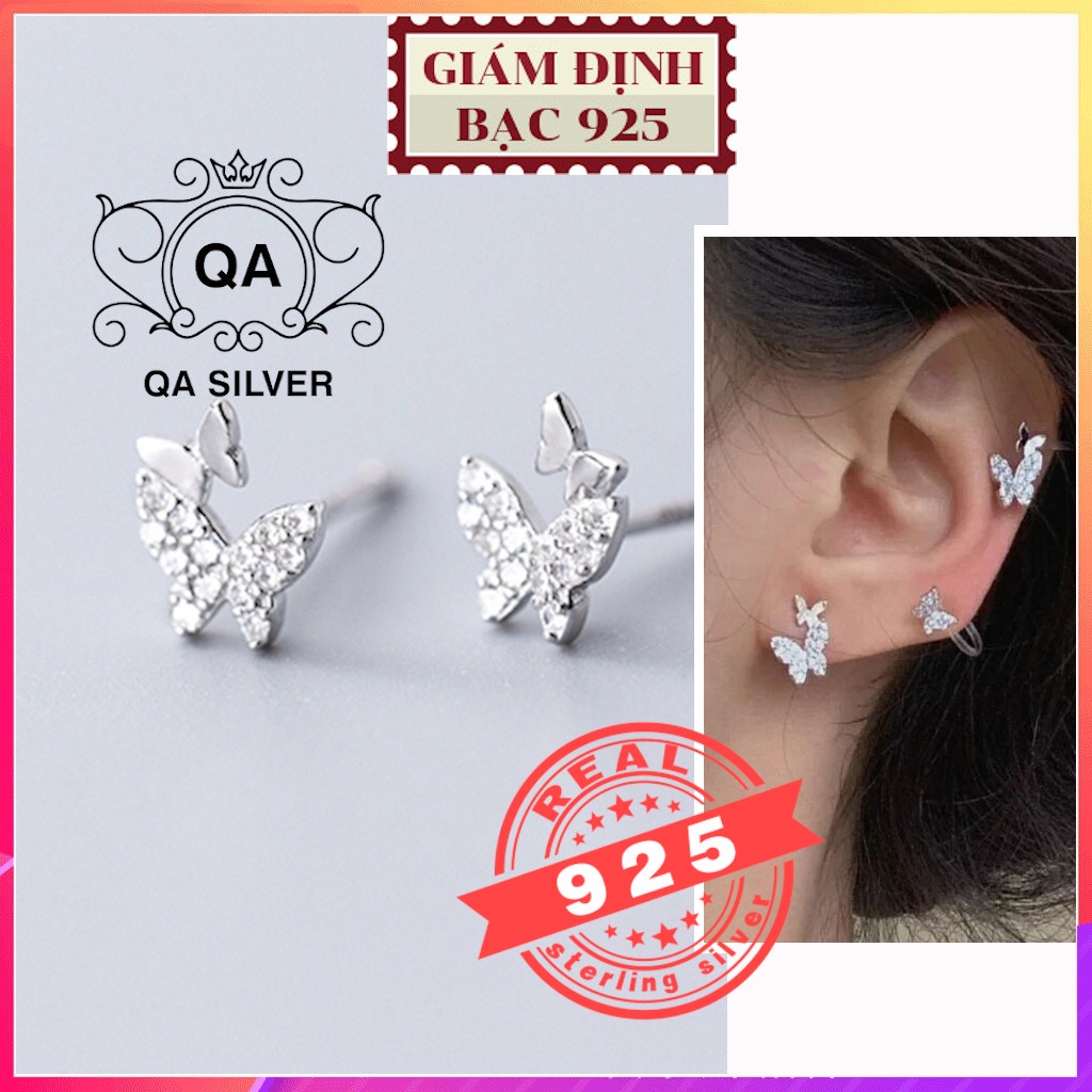 Bông tai bạc bướm đính đá khuyên tai hồ điệp S925 BUTTERFLY Silver Earrings QA SILVER EA190706
