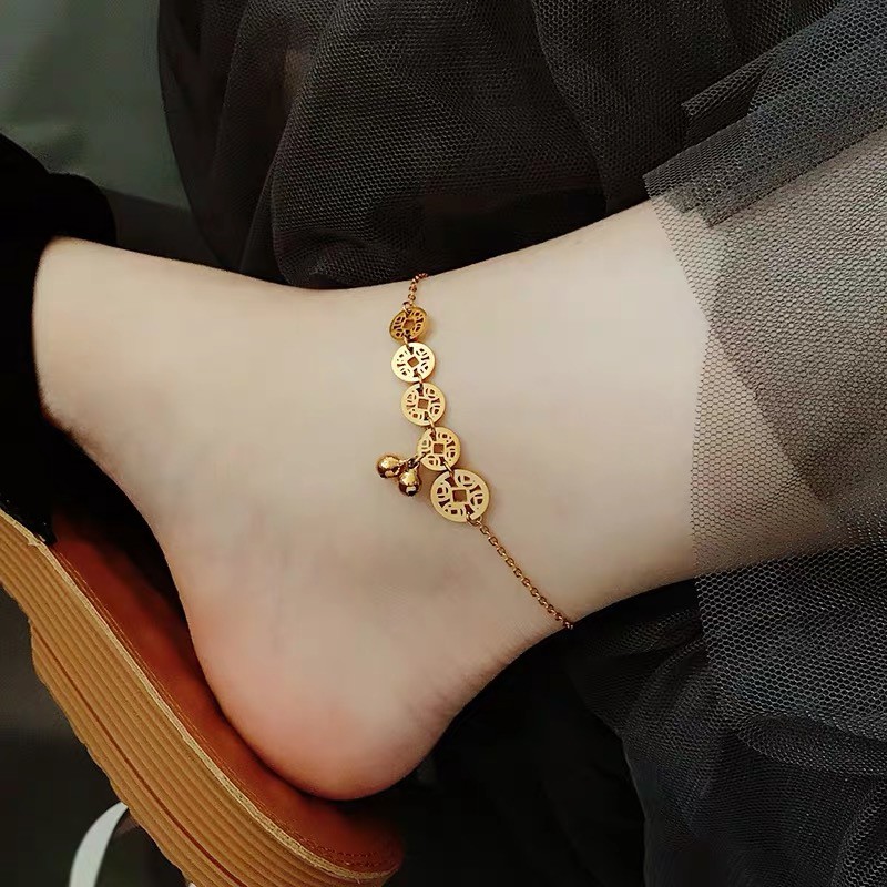 Dây chuyền/vòng tay may mắn mạ vàng hồng 18k đính đồng xu may mắn thời trang