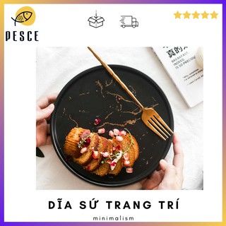 Đĩa sứ tròn hoạ tiết vân đá - đĩa decor phong cách bắc âu