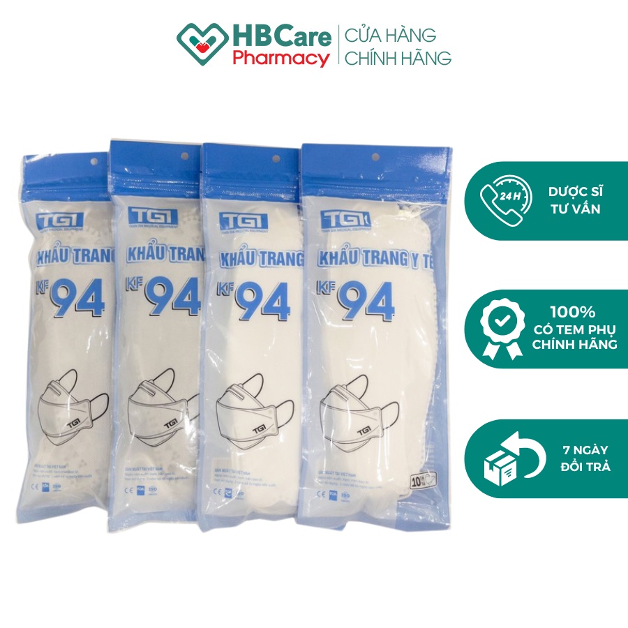 Khẩu trang KF94 4 Lớp Trần Gia 10 cái/bịch Chống Bụi Mịn Và Kháng Khuẩn Hàng Cao Cấp